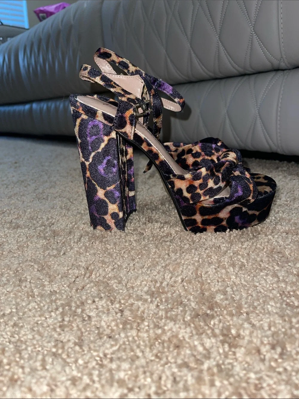 Betsey Johnson Leopard Platform Sandals with Purple Accents